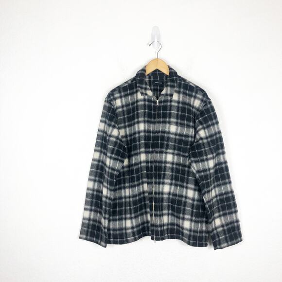 Maiden Noir Men’s Wool Alpaca Plaid Zip Jacket Large Black White Check Coat - Picture 3 of 13